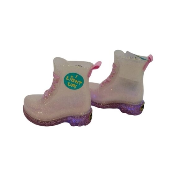 Light-Up Glitter Pink Kids Boots With Pink Laces & Glitter Sole By Western Chief - Picture 1 of 9